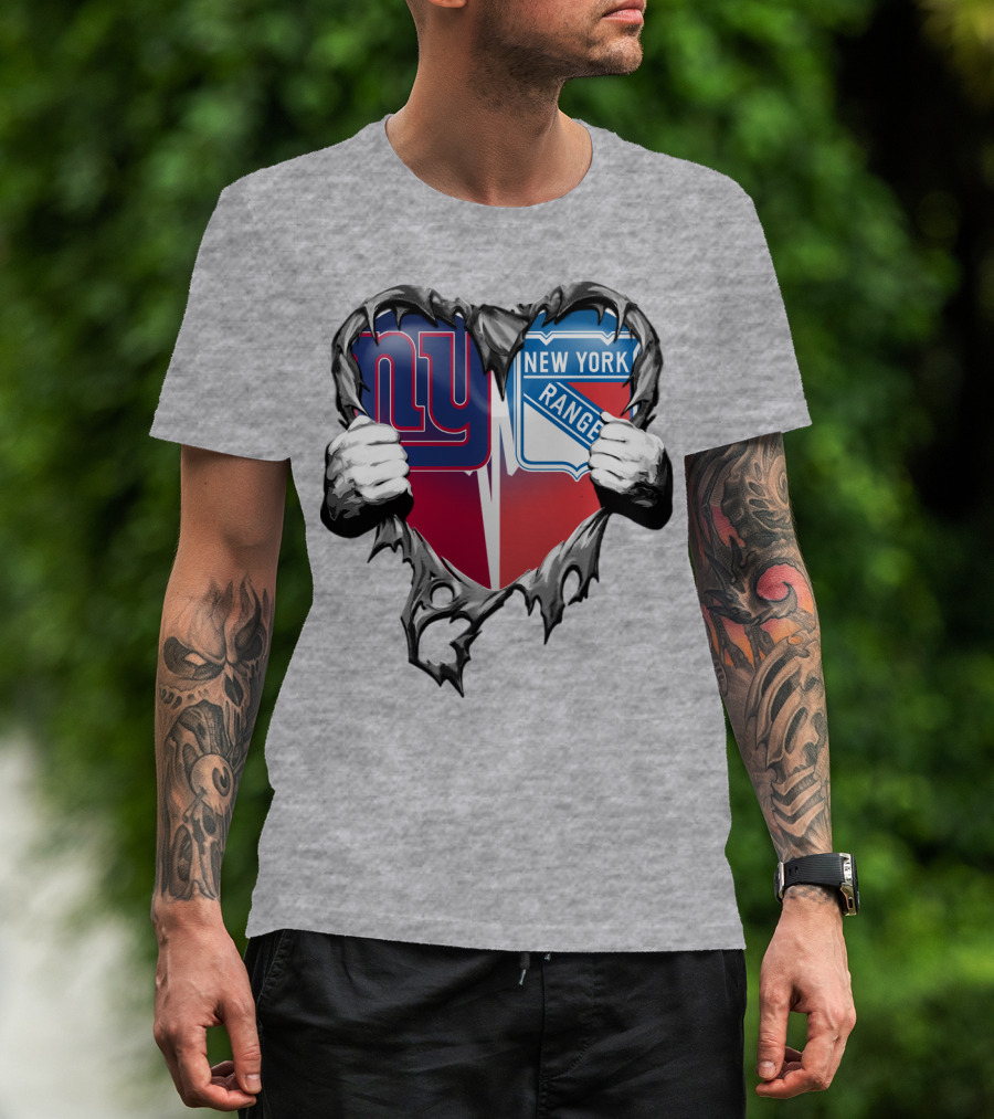New York Giants And New York Rangers Heart Design Xatt064 T-Shirt