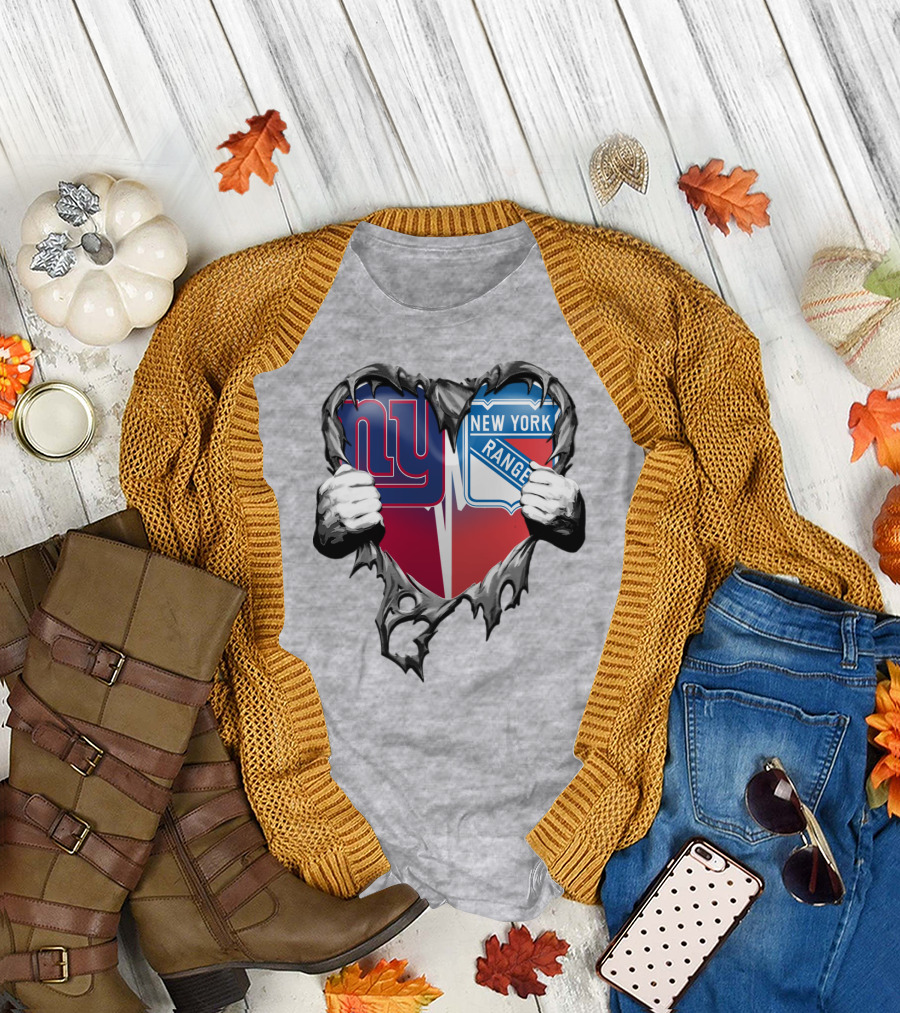 New York Giants And New York Rangers Heart Design Xatt064 T-Shirt