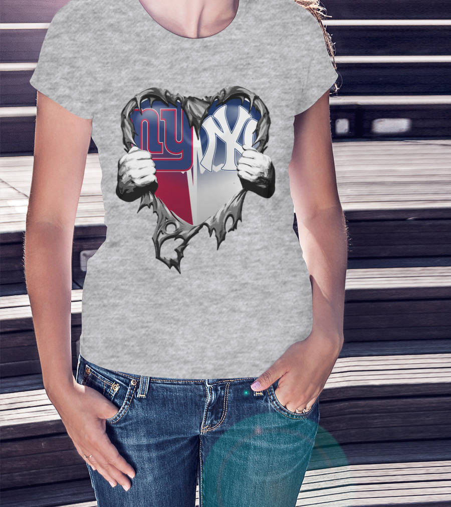 New York Giants Ny Yankees Heart T-Shirt