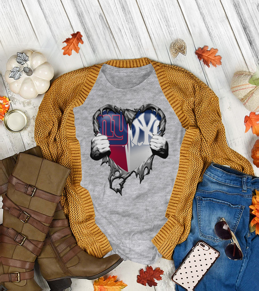New York Giants Ny Yankees Heart T-Shirt