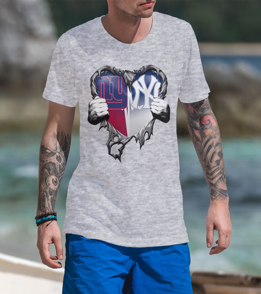 New York Giants Ny Yankees Heart T-Shirt