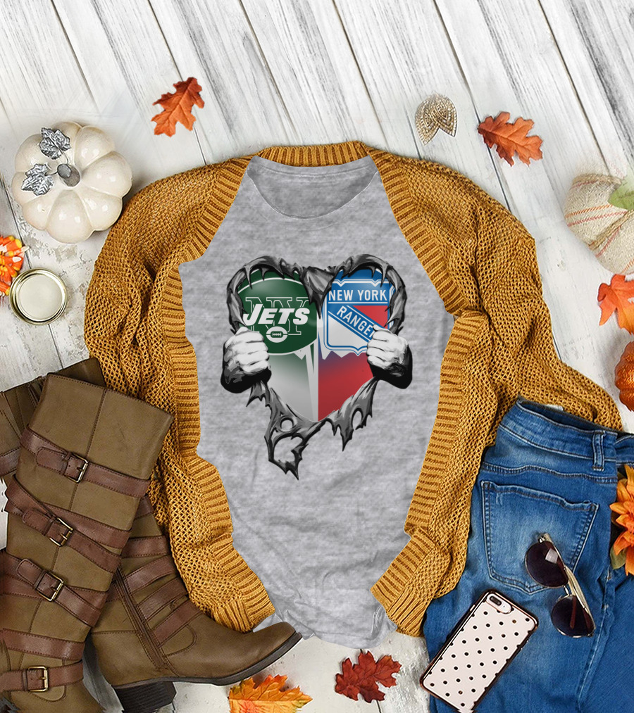 New York Jets Rangers Heart Split T-Shirt