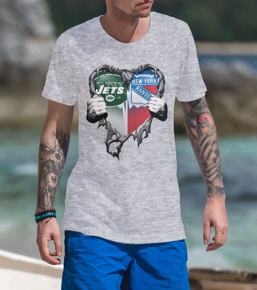 New York Jets Rangers Heart Split T-Shirt