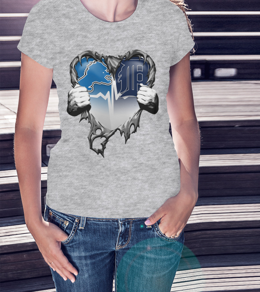 Lions Tigers Heartbeat Detroit Fan T-Shirt