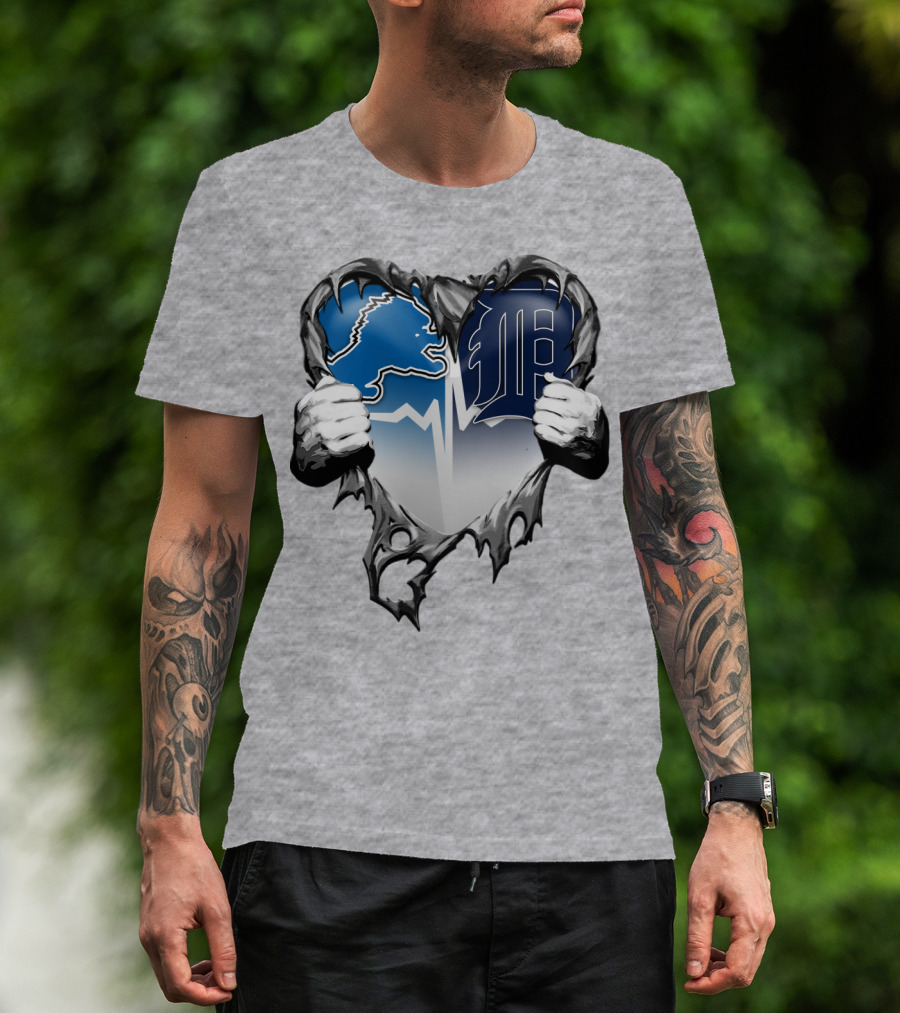 Lions Tigers Heartbeat Detroit Fan T-Shirt
