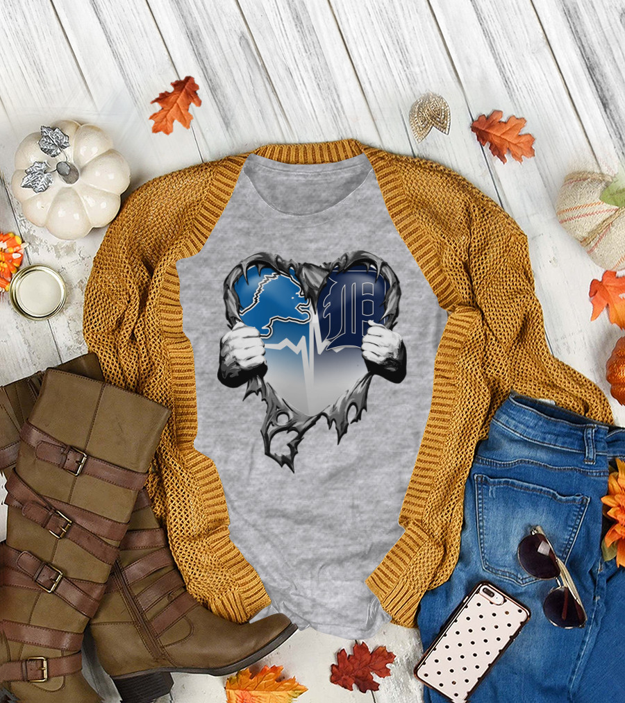 Lions Tigers Heartbeat Detroit Fan T-Shirt
