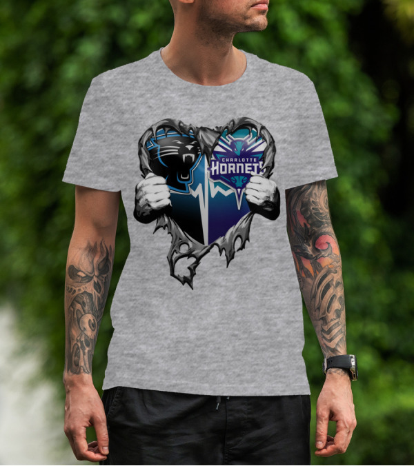 Carolina Panthers Charlotte Hornets Heart T-Shirt