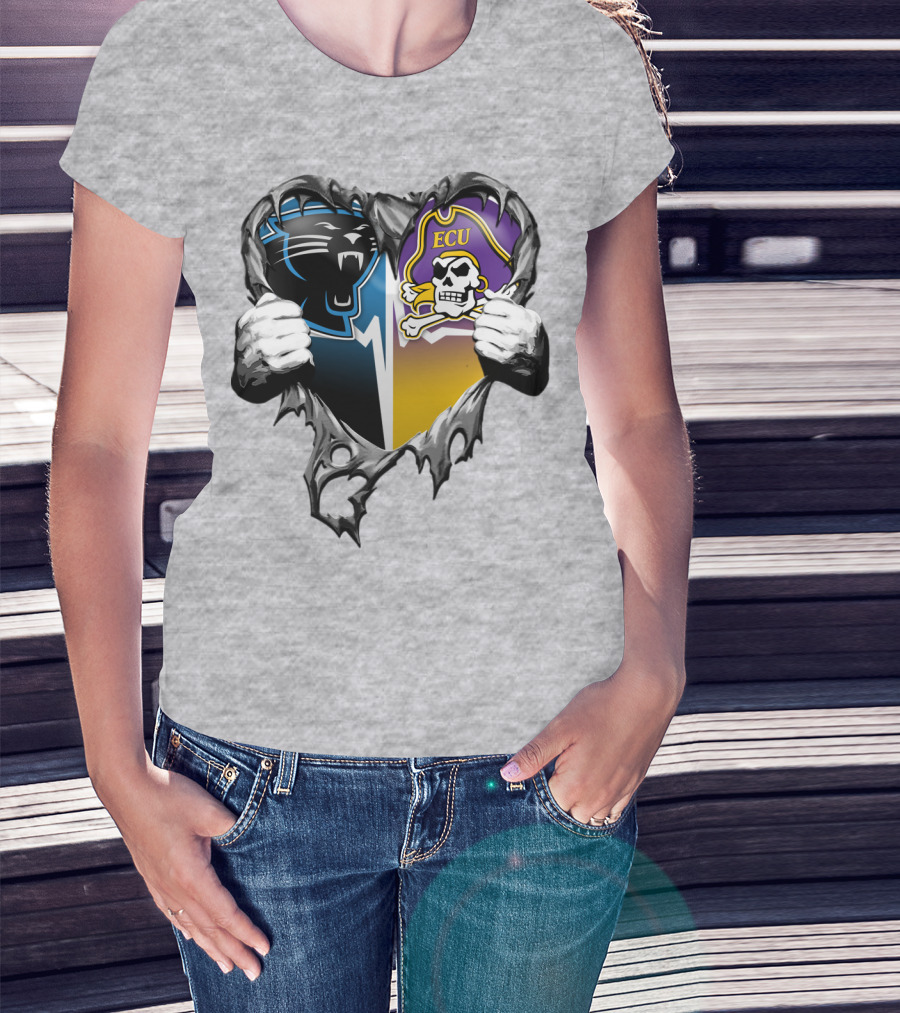 Carolina Panthers Ecu Pirates Torn Heart T-Shirt