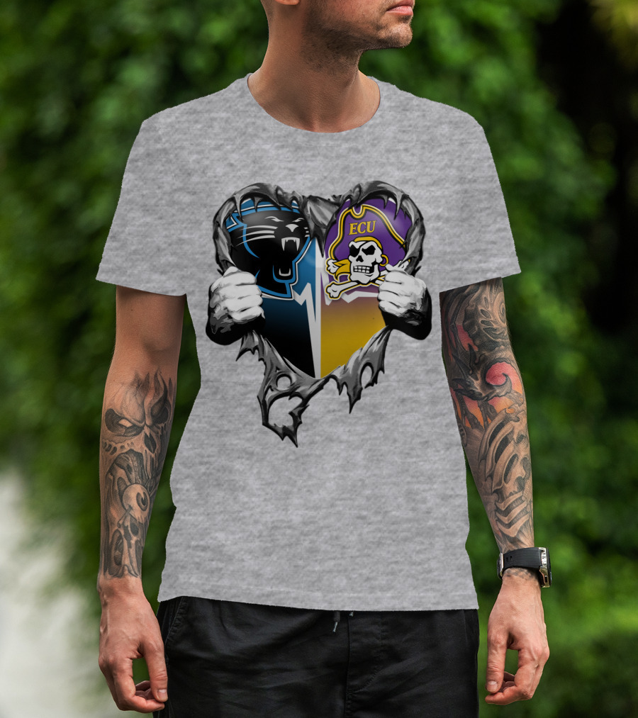 Carolina Panthers Ecu Pirates Torn Heart T-Shirt
