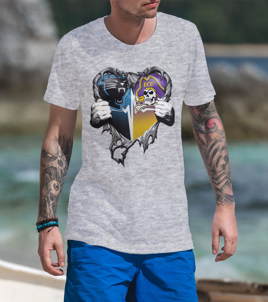 Carolina Panthers Ecu Pirates Torn Heart T-Shirt