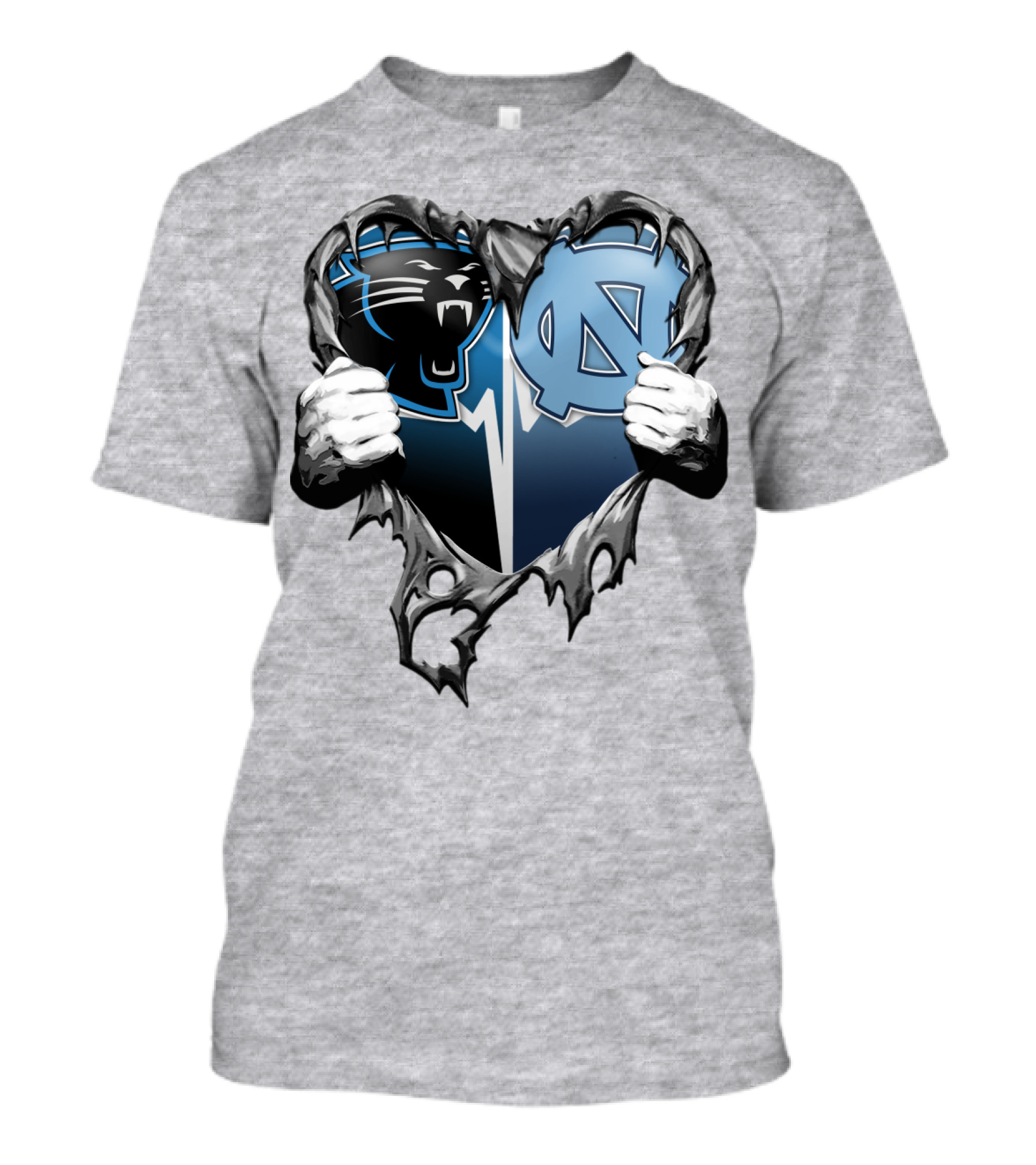 Carolina Panthers Unc Tar Heels Heart Ripped T-Shirt