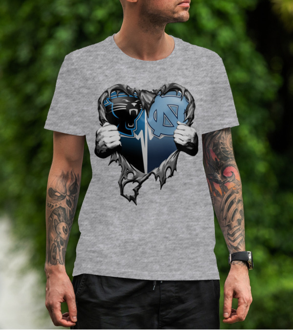 Carolina Panthers Unc Tar Heels Heart Ripped T-Shirt