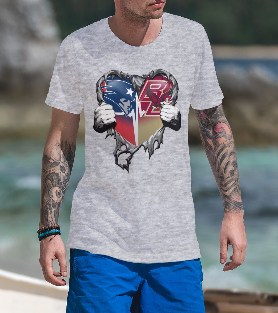 New England Patriots Boston College Eagles Heart T-Shirt