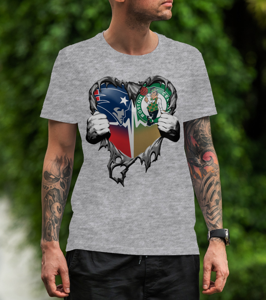 Patriots Celtics Heart Logos T-Shirt