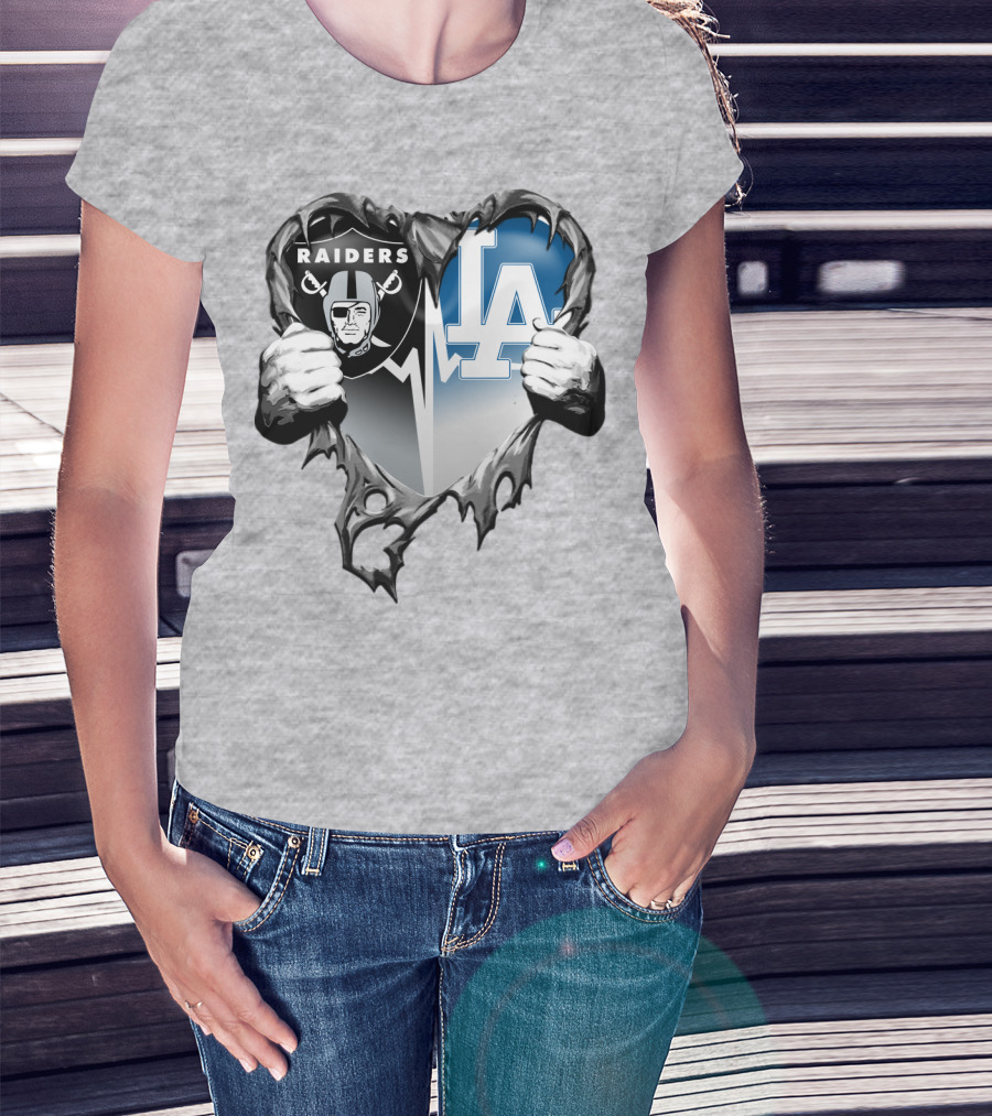 Raiders La Dodgers Heart Design Xatt095 T-Shirt