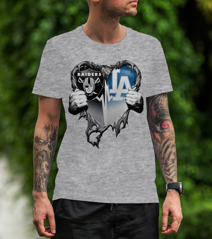 Raiders La Dodgers Heart Design Xatt095 T-Shirt