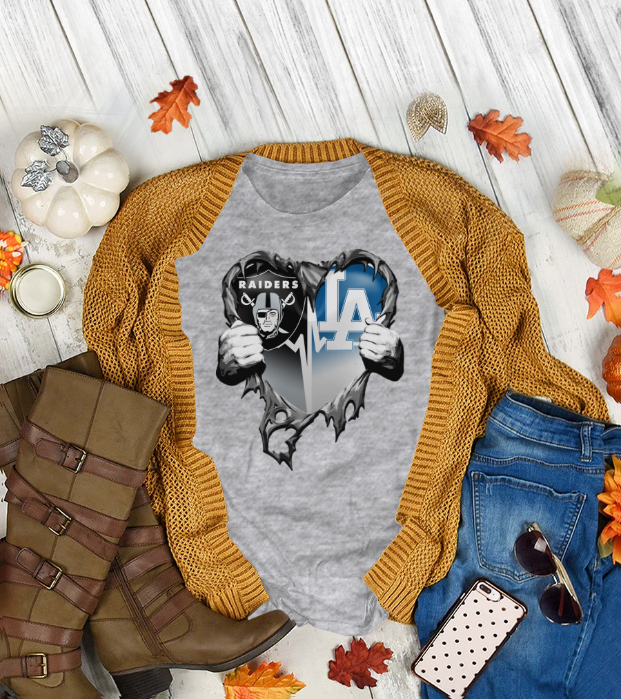 Raiders La Dodgers Heart Design Xatt095 T-Shirt