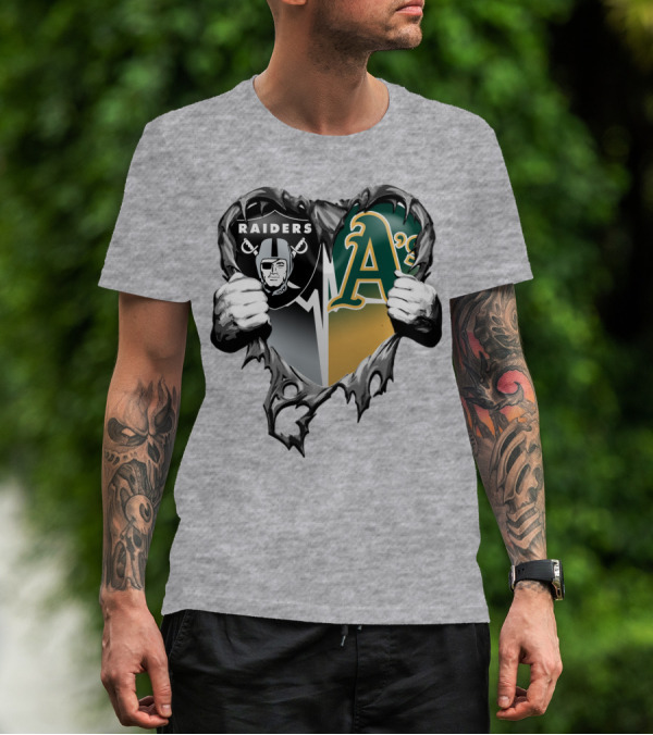 Raiders A's Heart Torn Football And Baseball Fans T-Shirt
