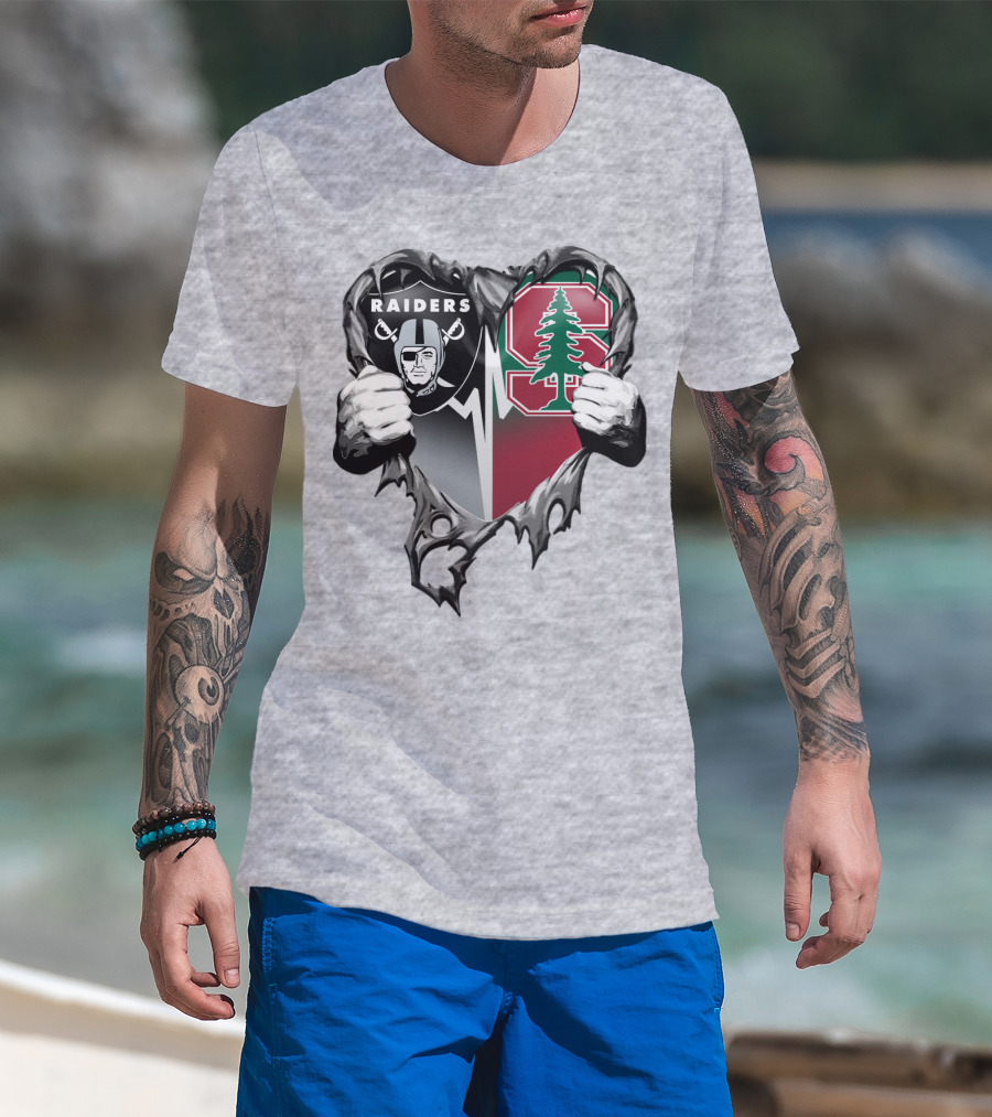 Raiders Stanford Cardinal Heart Football Fusion T-Shirt