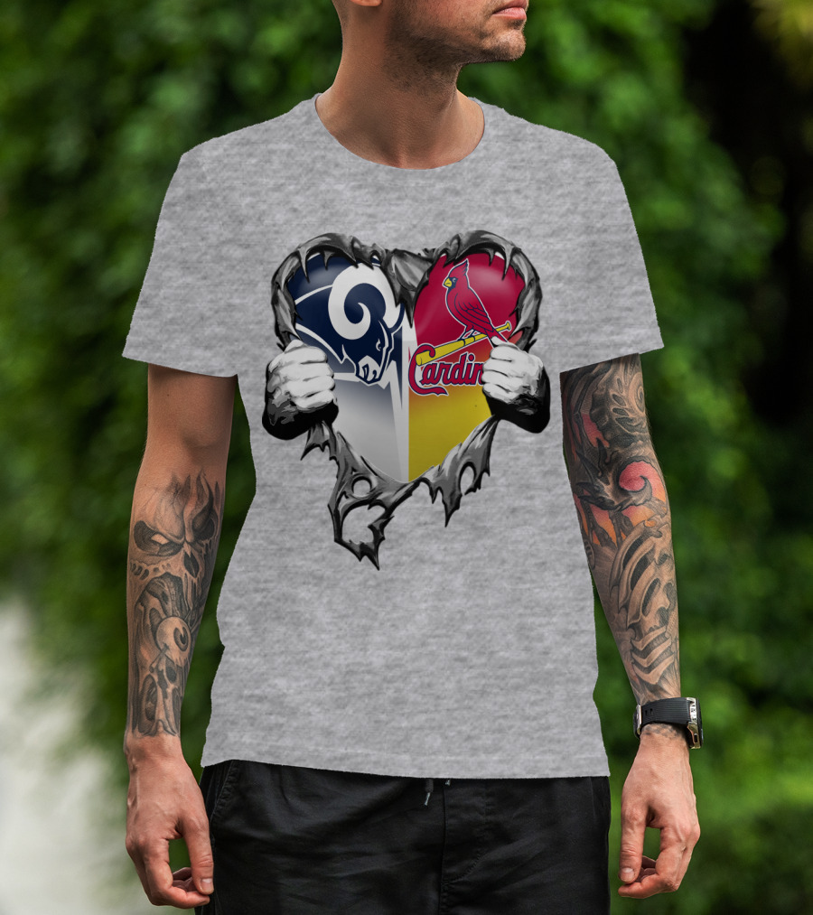 Rams Cardinals Heart Rip Combo T-Shirt