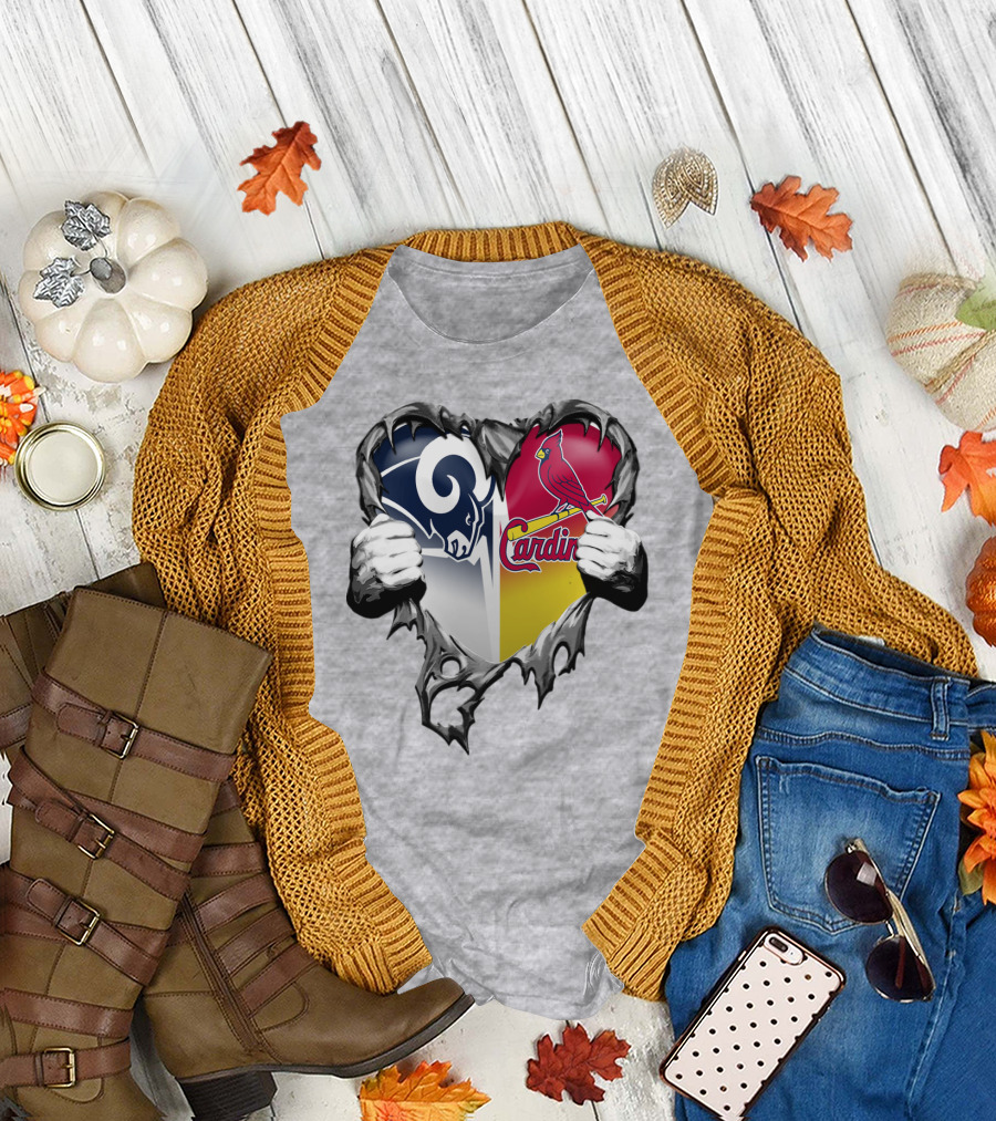 Rams Cardinals Heart Rip Combo T-Shirt