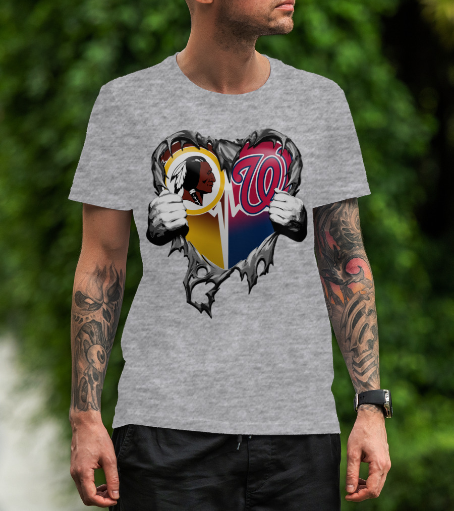 Washington Football Team And Nationals Heart Design Xatt105 T-Shirt