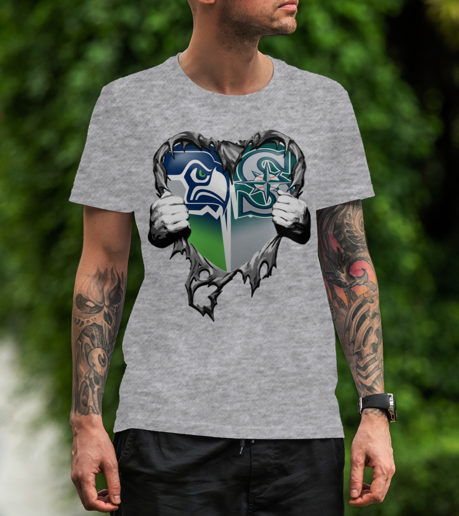 Seahawks Mariners Heart Hands Logo Fusion T-Shirt