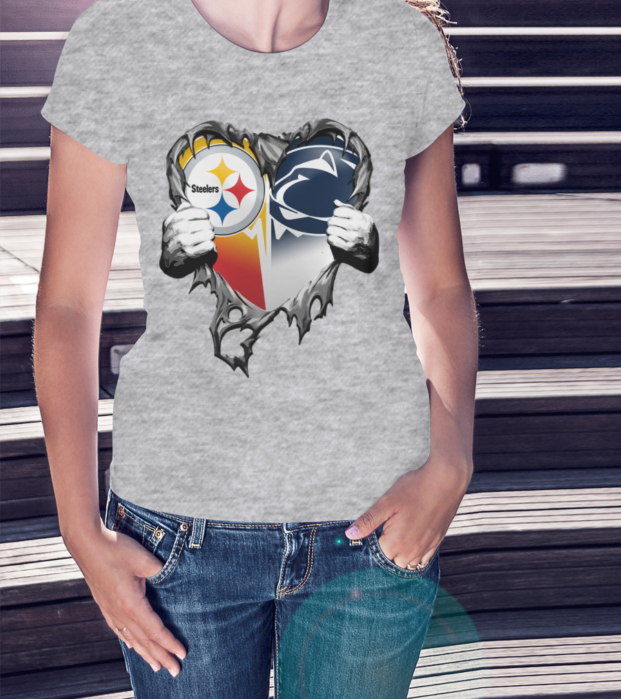 Steelers Penn State Heart Logo Hands T-Shirt