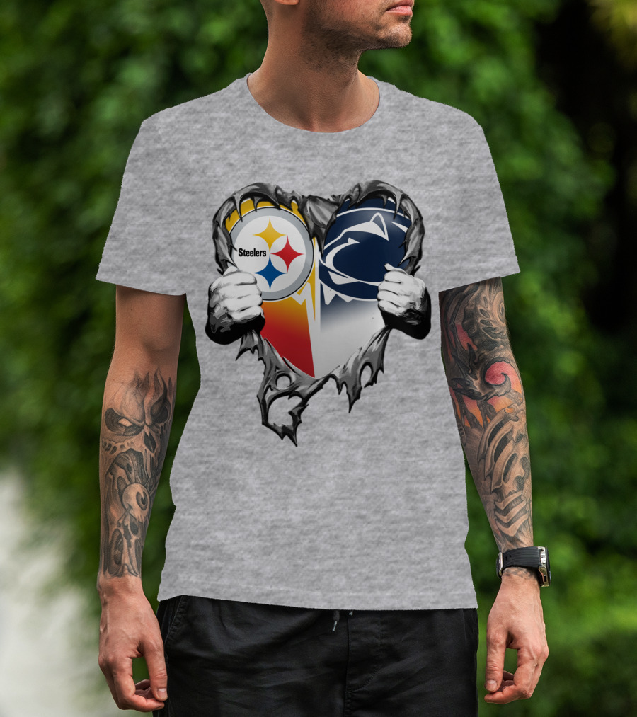 Steelers Penn State Heart Logo Hands T-Shirt