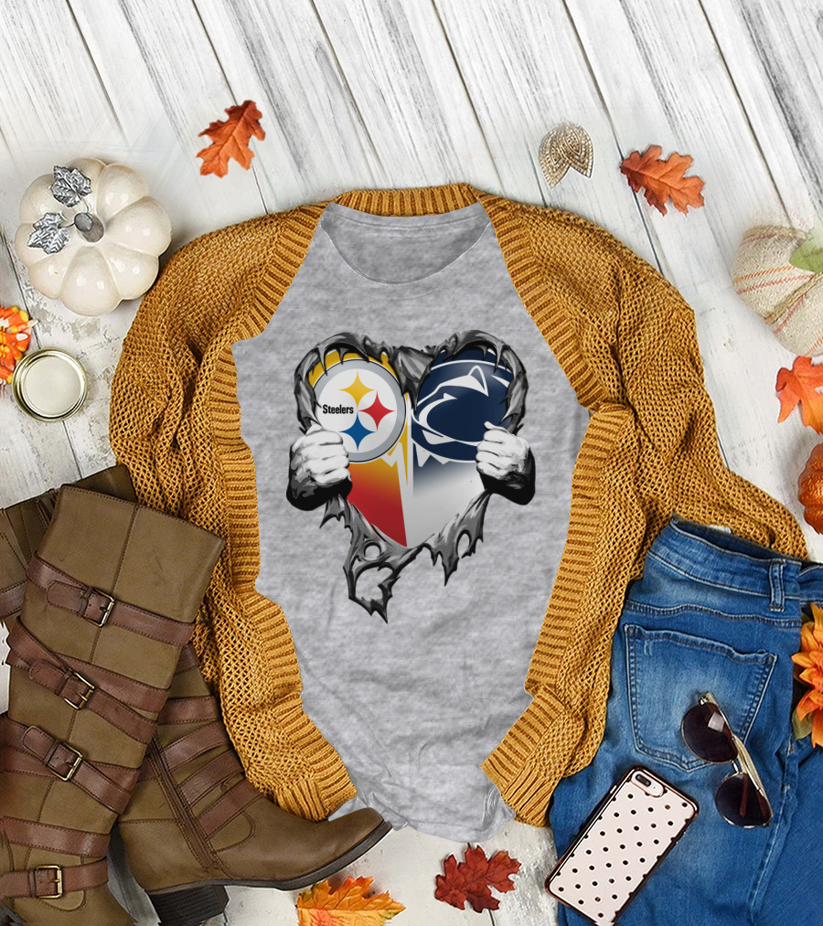 Steelers Penn State Heart Logo Hands T-Shirt
