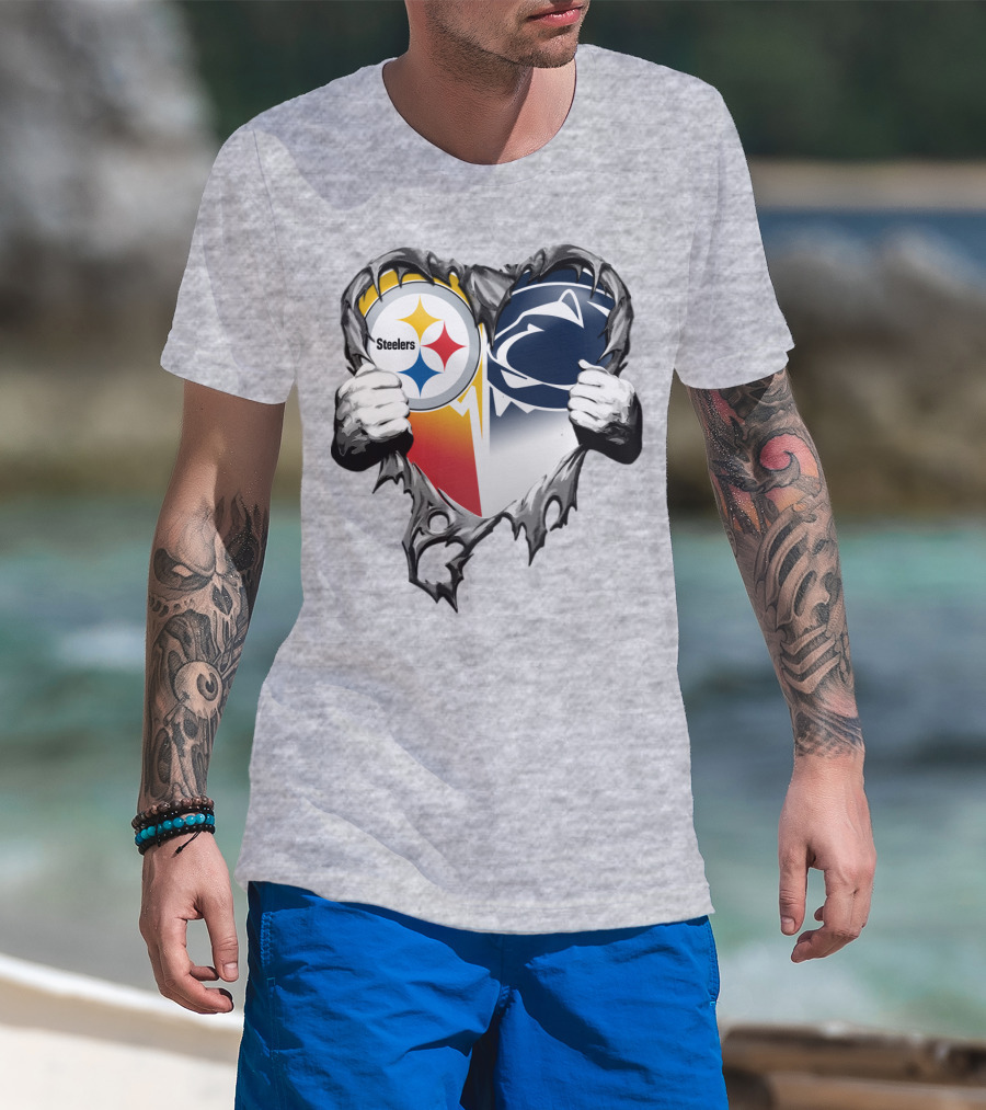 Steelers Penn State Heart Logo Hands T-Shirt