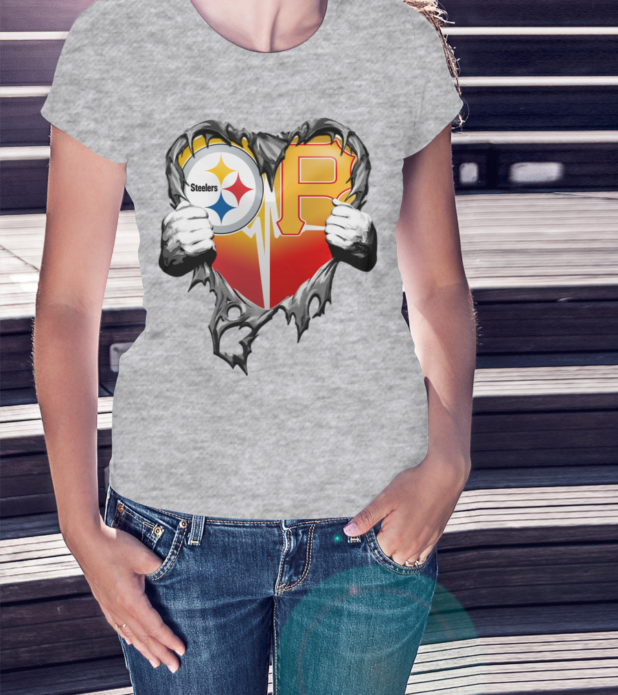 Steelers Pirates Heart Logo Fusion T-Shirt
