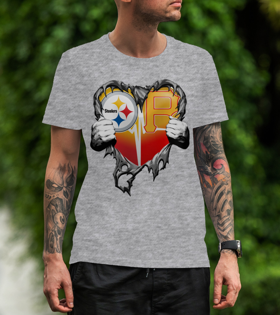 Steelers Pirates Heart Logo Fusion T-Shirt