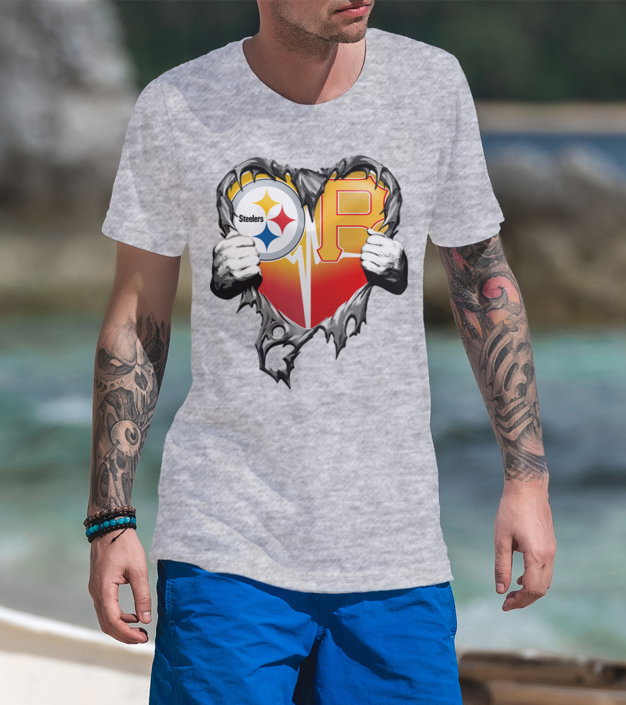 Steelers Pirates Heart Logo Fusion T-Shirt