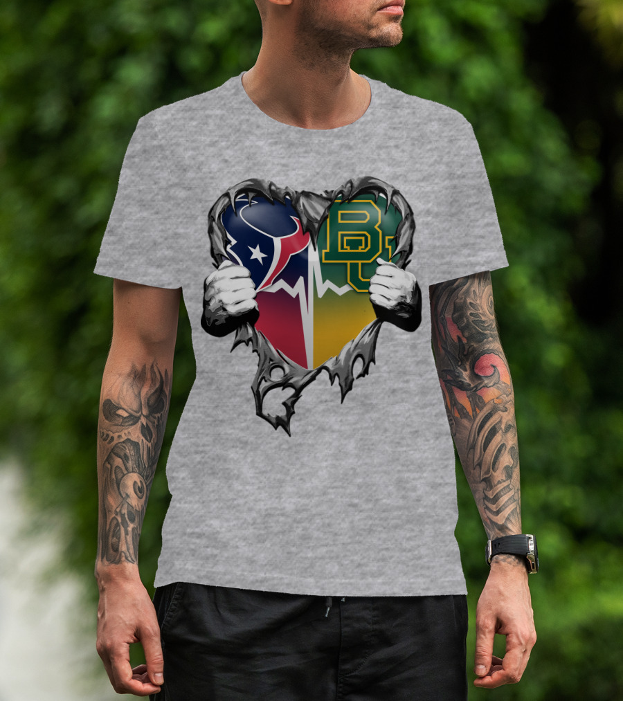 Houston Texans Baylor Bears Heart Rip T-Shirt