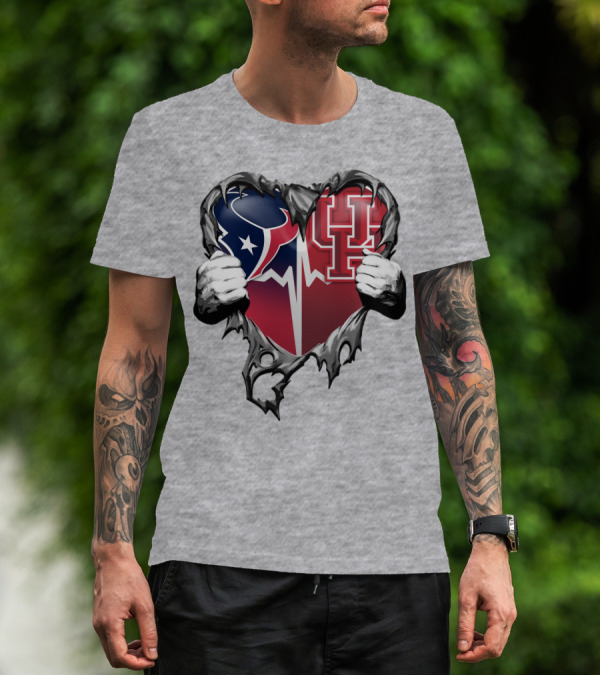 Houston Texans Uh Cougars Heart Teardown T-Shirt