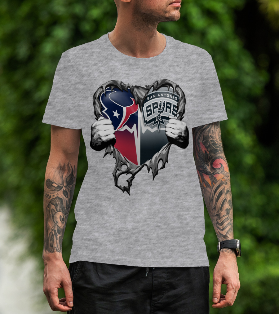 Houston Texans San Antonio Spurs Heart Design Xatt119 T-Shirt