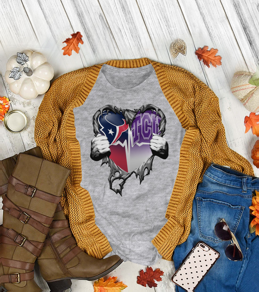 Houston Texans Tcu Horned Frogs Heart T-Shirt