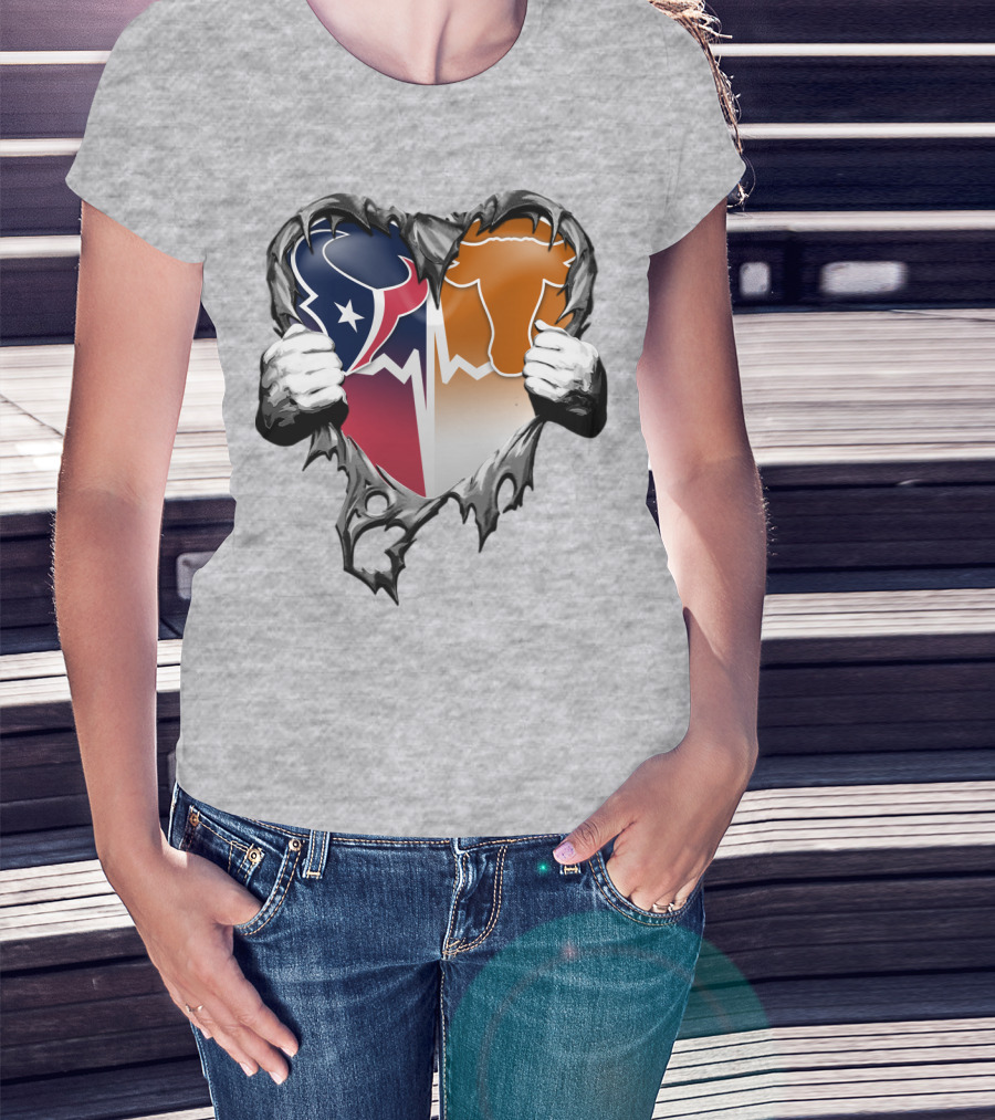 Houston Texans Dallas Cowboys Split Heart T-Shirt