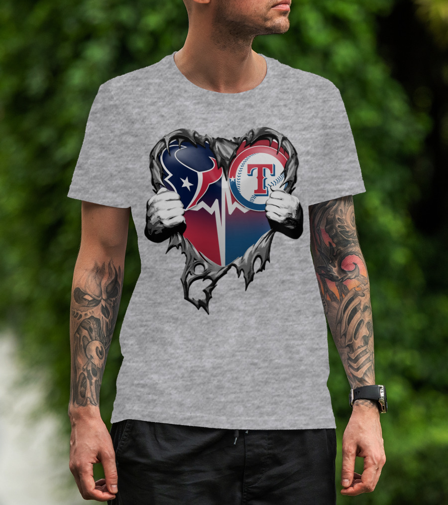 Houston Texans And Texas Rangers Heart T-Shirt