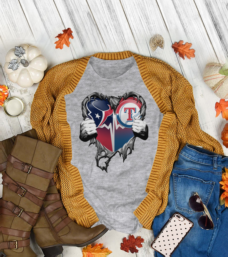 Houston Texans And Texas Rangers Heart T-Shirt