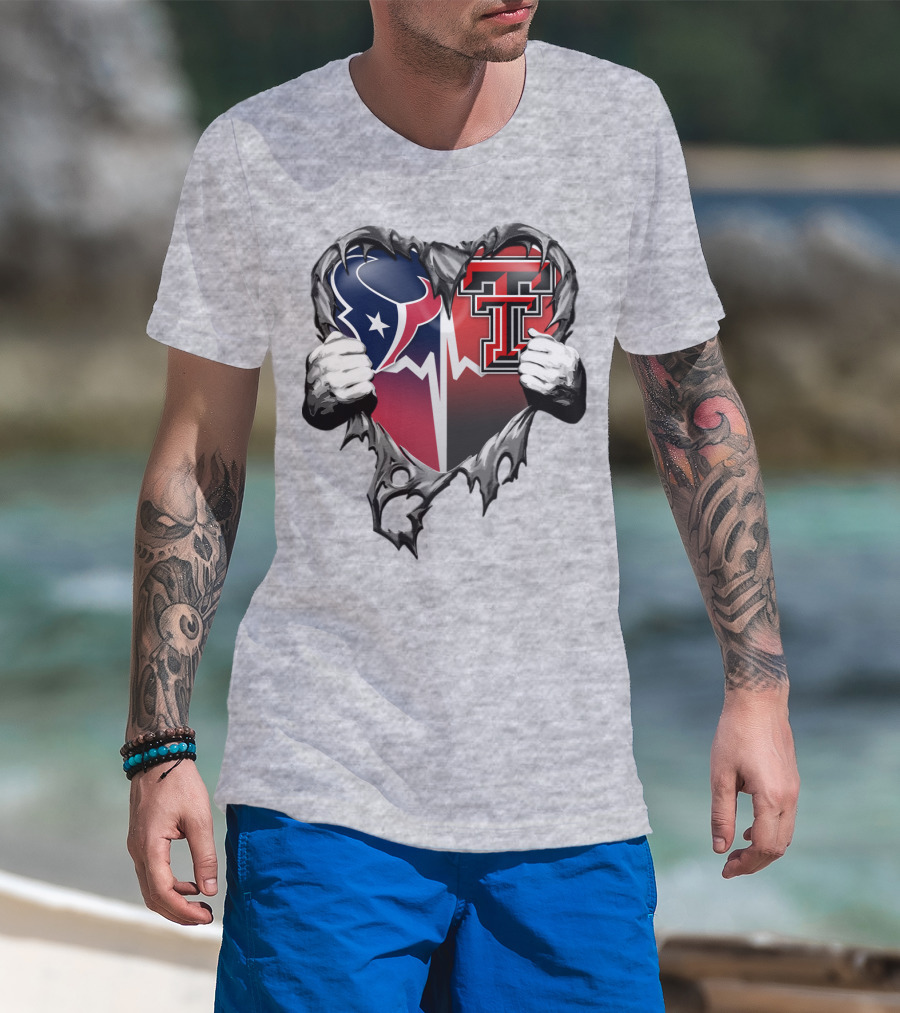 Houston Texans Texas Tech Heart Logo Peeling T-Shirt