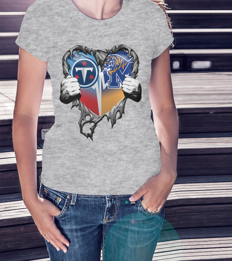Tennessee Titans And Memphis Tigers Heart Design Xatt129 T-Shirt