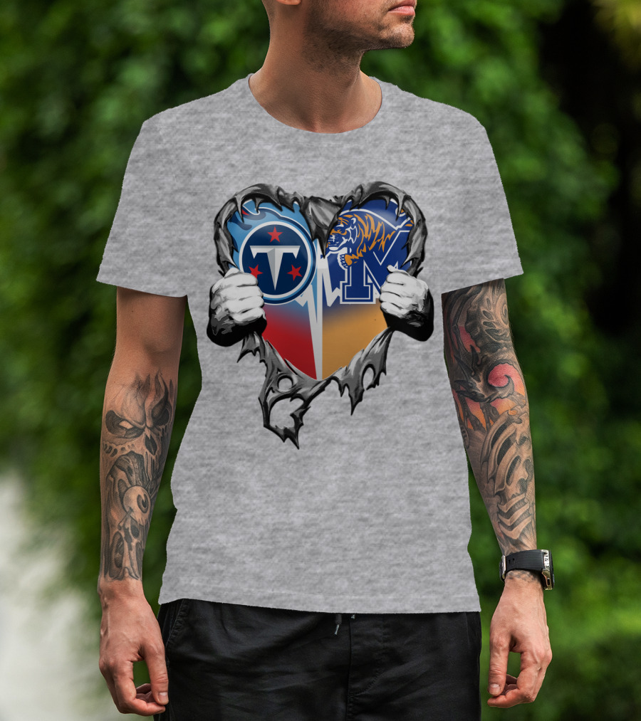 Tennessee Titans And Memphis Tigers Heart Design Xatt129 T-Shirt