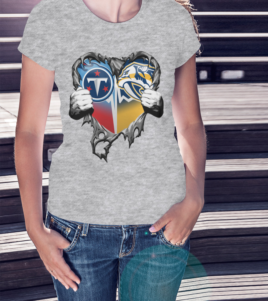 Tennessee Titans And Nashville Predators Heart T-Shirt