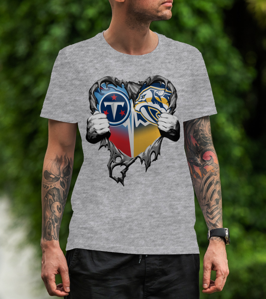 Tennessee Titans And Nashville Predators Heart T-Shirt