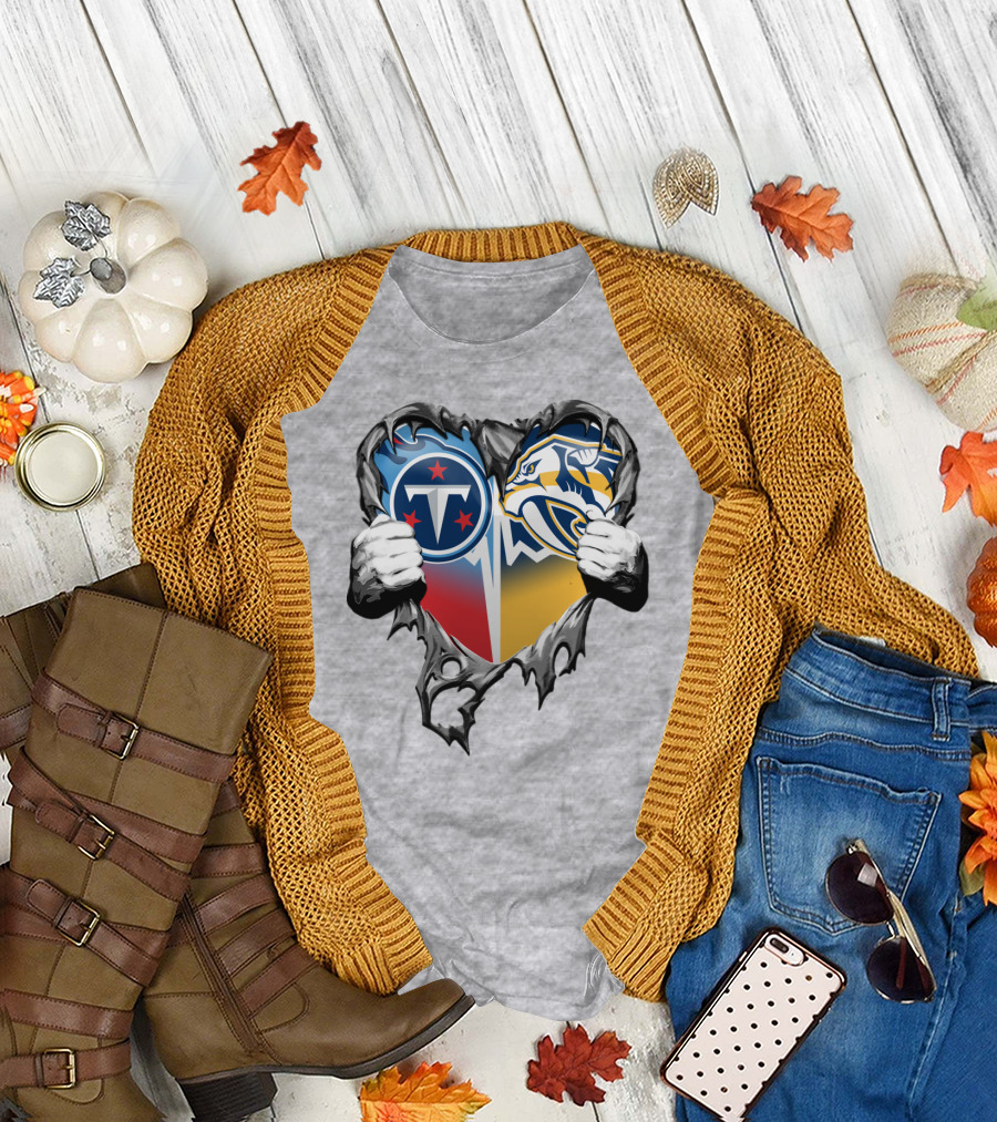 Tennessee Titans And Nashville Predators Heart T-Shirt