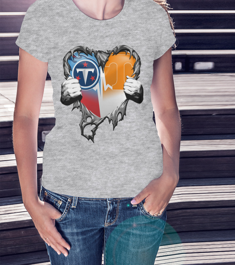 Tennessee Titans And Volunteers Heart T-Shirt