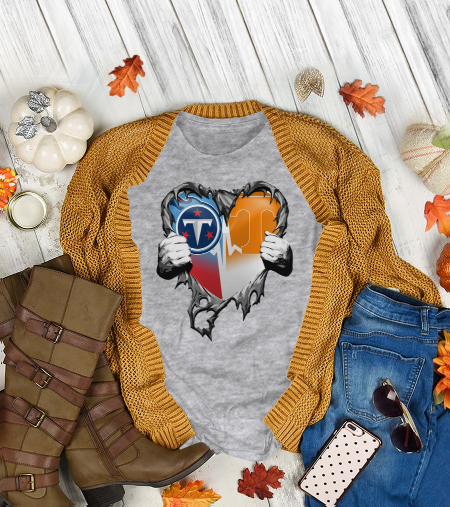 Tennessee Titans And Volunteers Heart T-Shirt