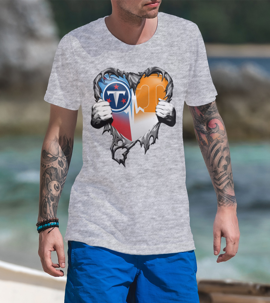 Tennessee Titans And Volunteers Heart T-Shirt